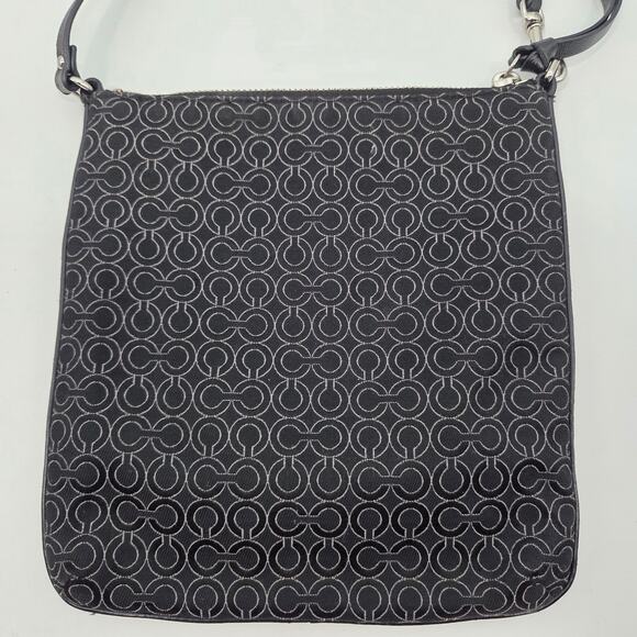 Coach New York Signature Op Art Black Gray Crossbody Canvas Leather Trim Slim - Picture 3 of 6